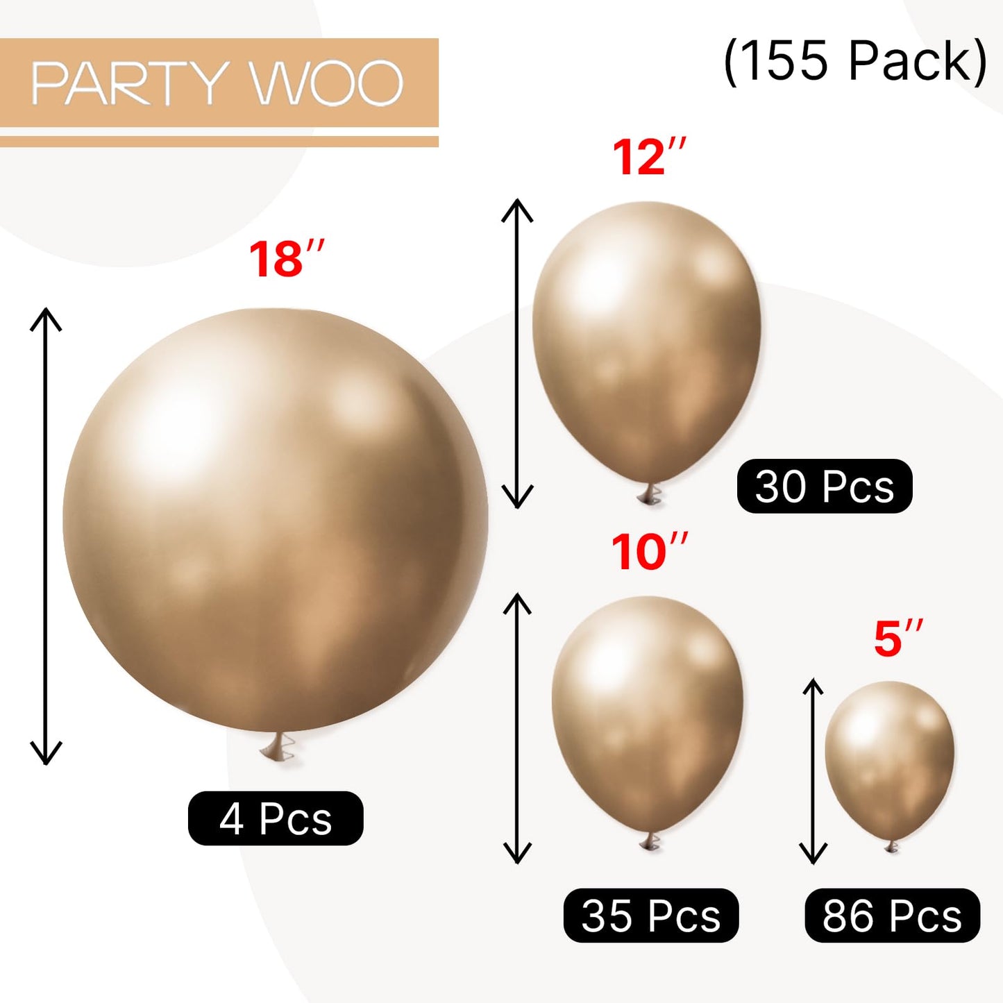 PartyWoo Metallic Gold Balloons 154pcs Different Sizes of 18 12 10 5 Inch Chrome Gold Balloon Arch Kit Garland for Birthday Graduation Baby Shower Wedding Bachelorette Party Decorations Gold-G127