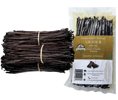 50 Vanilla Beans Grade B for Making Vanilla Extract, Vanilla Beans Bulk for Extract Grade 4-5 inches, Perfect for Homemade, baking and cooking. (50 Vanilla)