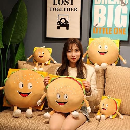 11.8" Cute Hamburger Plush Toy Funny Hamburger Plushie Pillow Toy Funny Stuffed Food Plush Toy Gift for Kid Room Decor Holiday Birthday Christmas Decoration
