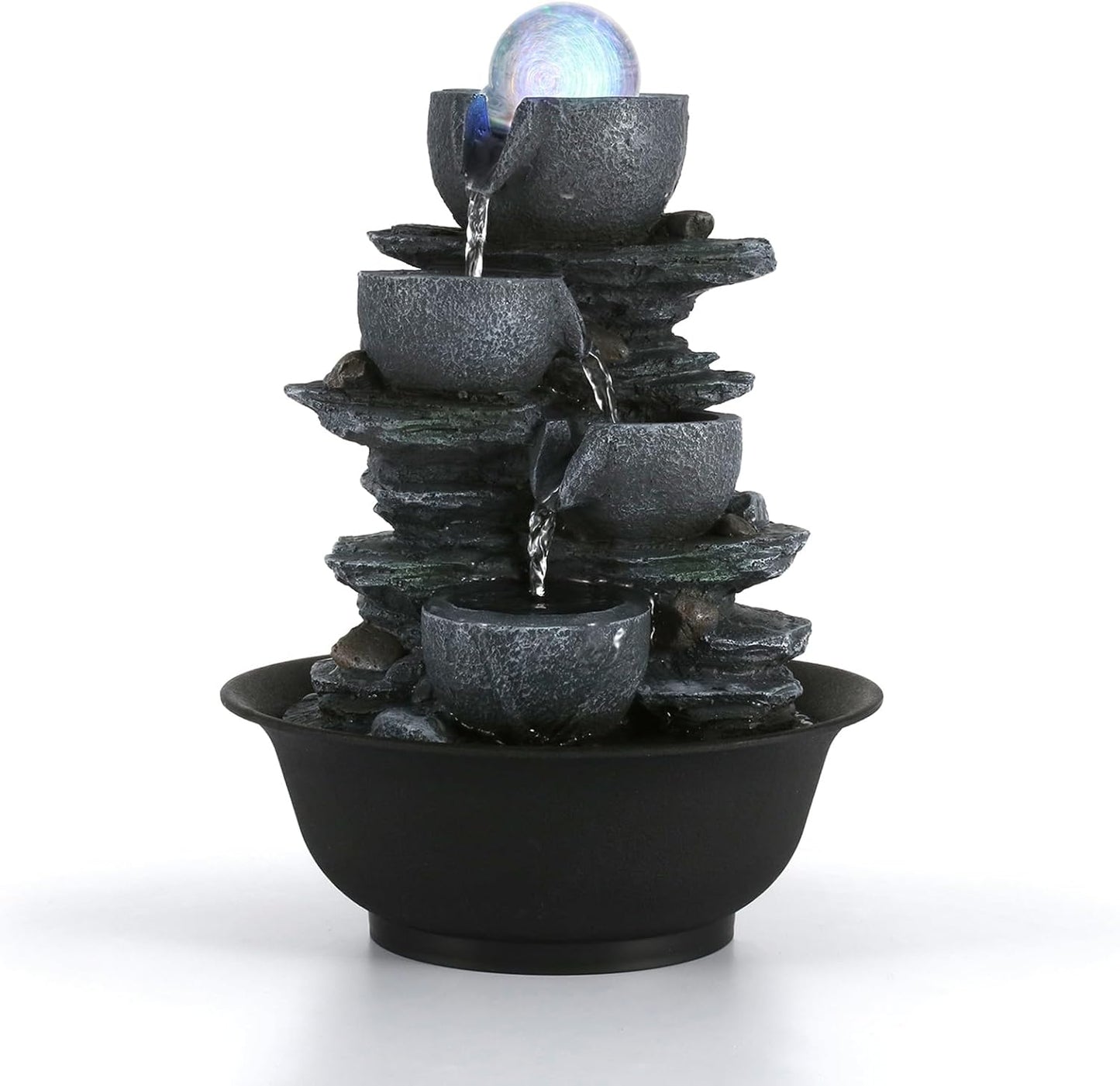 Dyna-Living Water Fountains Indoor Tabletop Fountain with Pump Waterfall Fountain Indoor Coloured LED Lights Desk Water Fountains for Home Office Decor Style 1