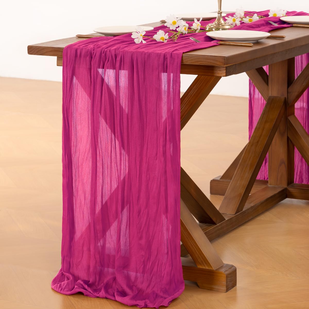 Socomi 10pcs Hot Pink Cheesecloth Table Runner Fuchsia Boho Rustic Gauze 120 inch 10FT Cheese Cloth Runner for Wedding Party Baby Shower Birthday Home Decor Holiday Decorations