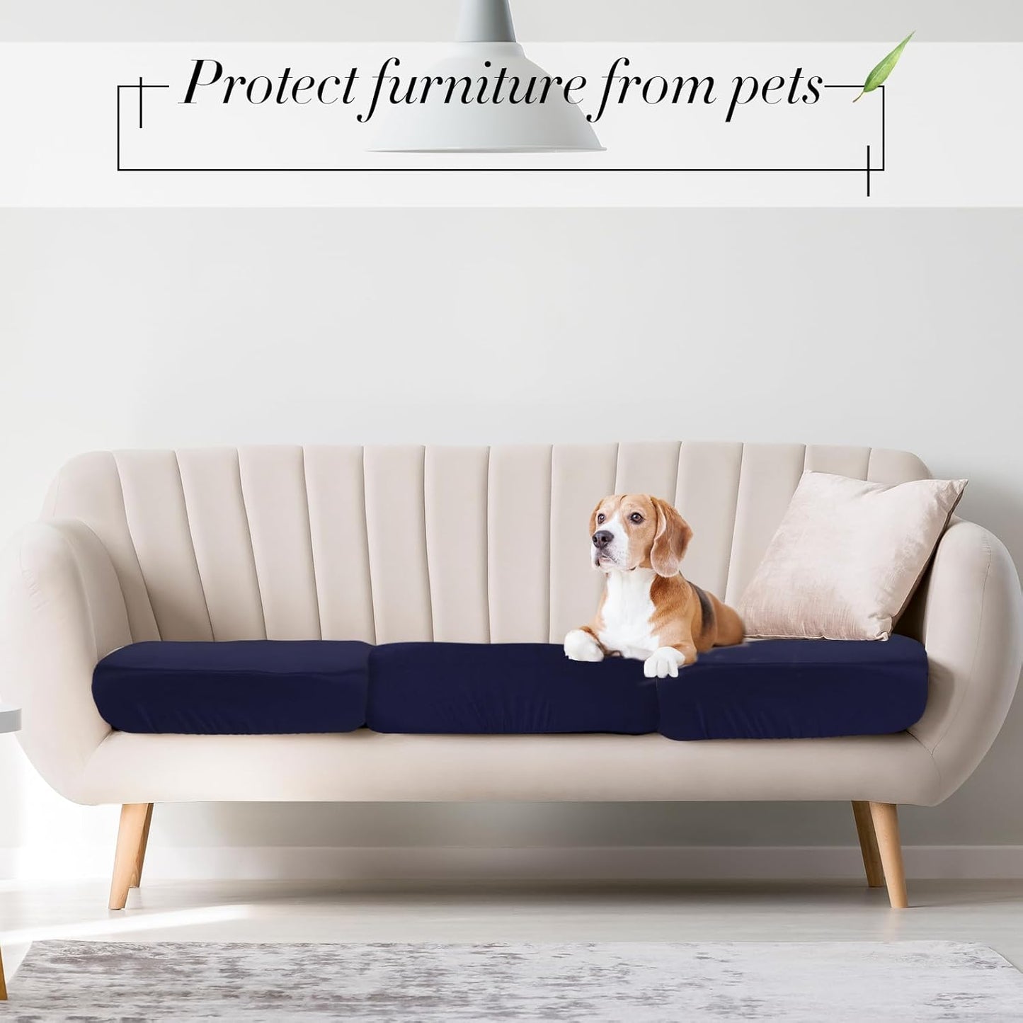 Newwiee 8Pcs Patio Cushion Covers - Stretch Waterproof Replacement Slipcovers for Outdoor Furniture | Navy