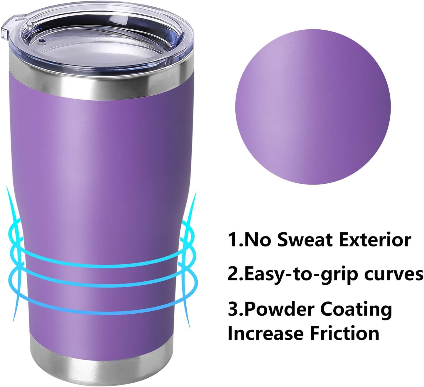 DOMICARE 20oz Tumbler with Lid Stainless Steel Tumblers Bulk, Double Wall Vacuum Insulated Coffee Travel Mug Powder Coated Tumbler, 8 Pack Purple