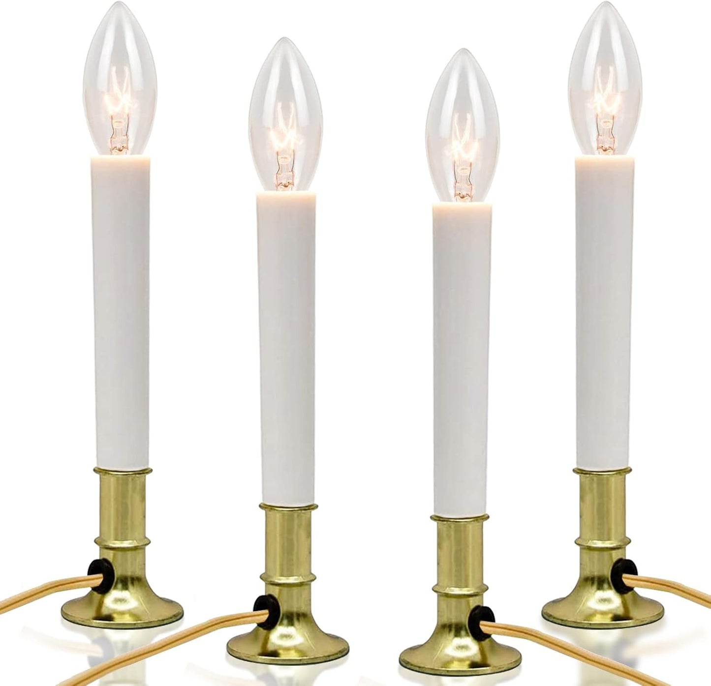 Skiennix Electric Christmas Window Candle Lamps - Flameless Taper Candles with Golden Base | 4 Pack