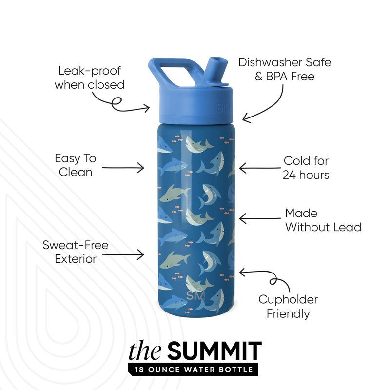 Simple Modern Kids Summit Water Bottle with Straw Lid | 18oz Stainless Steel Cup Insulated Tumbler for Toddlers, School | Shark Shiver