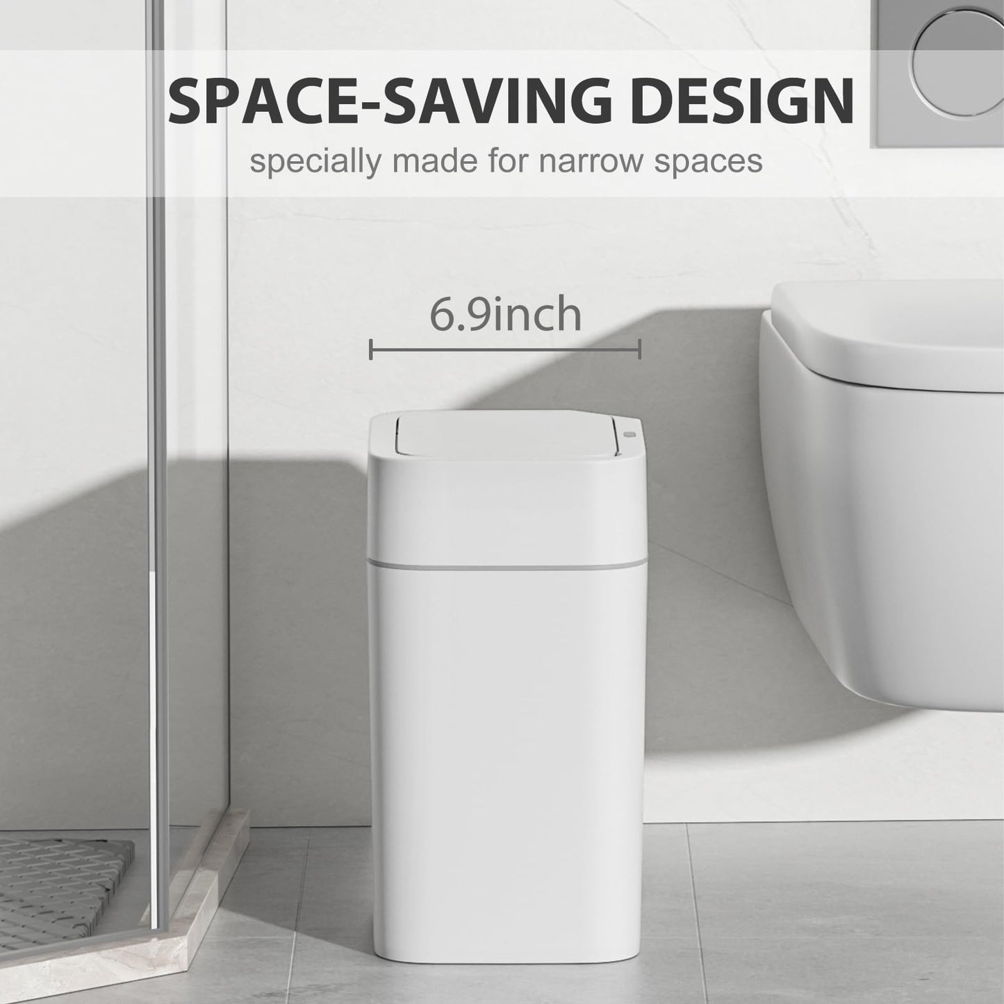 ELPHECO Bathroom Trash Can with Lid 2 Pack Motion Sensor Slim Garbage Can Waterproof Smart Small Trash Bin for Bathroom, Kitchen, Office, Bedroom, Living Room, Toilet (White, 3.5 + 4.5 Gallon)