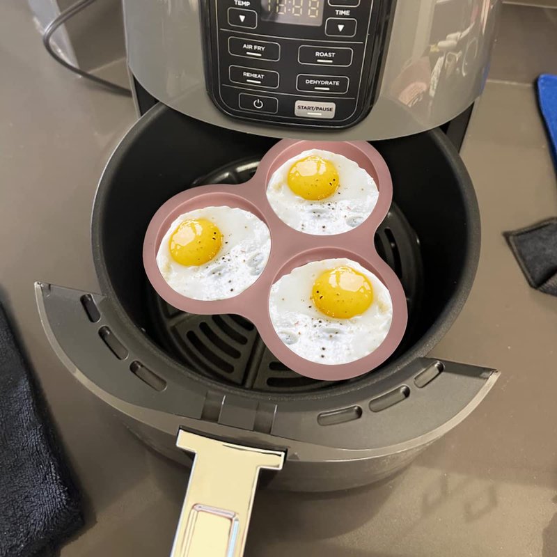 KVZVK Reusable Egg Pan for Air Fryer - 3 Cavity Non-Stick Baking Pan, Hamburger Bun Mold, Accessory