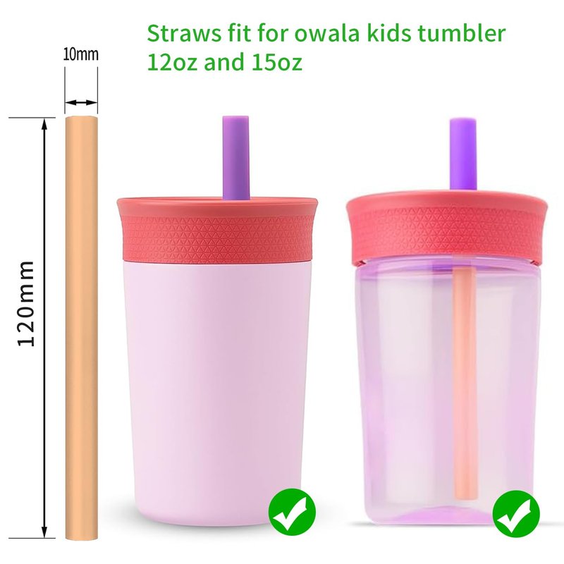 Replacement Straws Compatible with Owala Kids Insulation Stainless Steel Tumbler 12 Oz And 15 Oz Plastic Water Bottle- 6 Straws,2 Rubber Bottoms,1 Cleaning Brush.