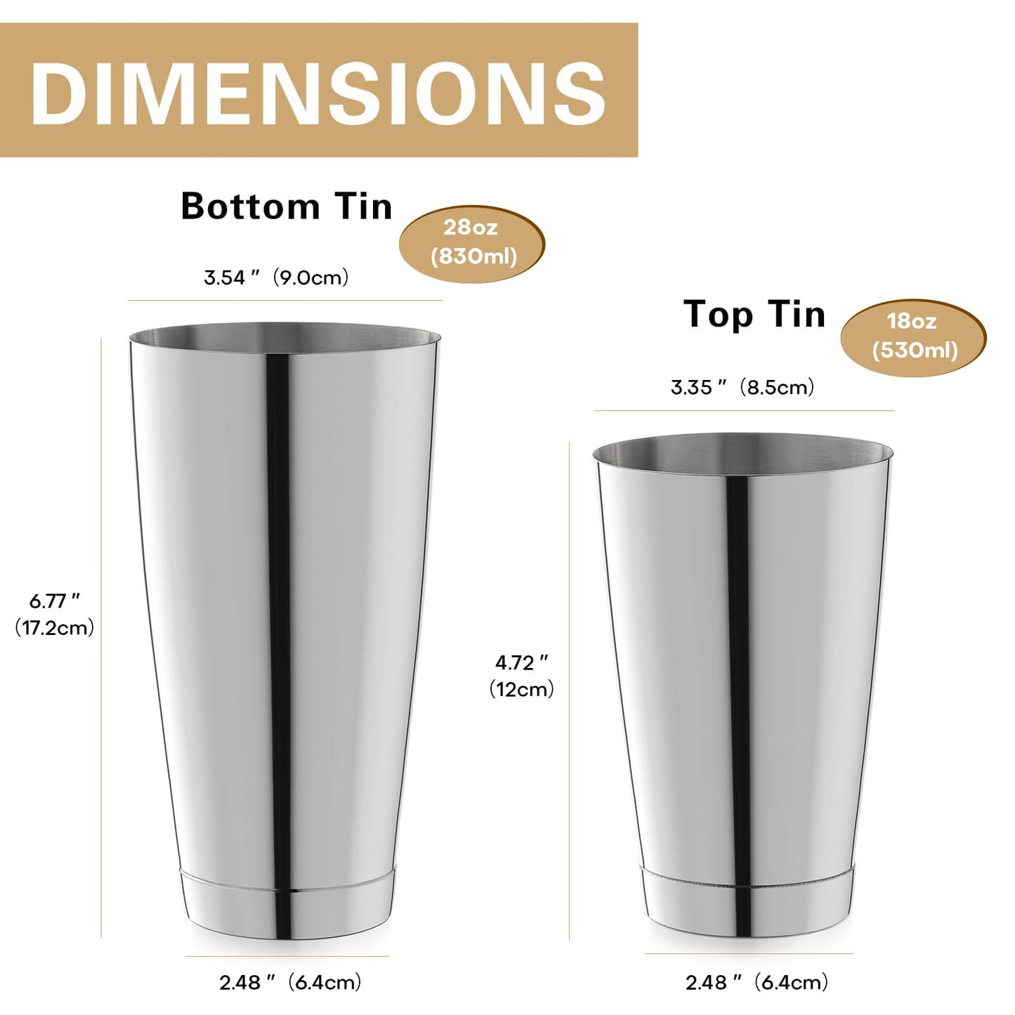 WOTOR Boston Cocktail Shaker Set, 18 oz & 28 oz Stainless Steel Weighted Shaker Tins, Metal Martini Shaker Drink Mixer for Bartending, professional Bar Tools for Bartender (Sliver)