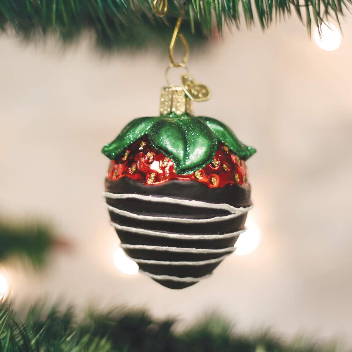 Chocolate Dipped Strawberry Glass Blown Christmas Ornaments - Old World Christmas (28116)