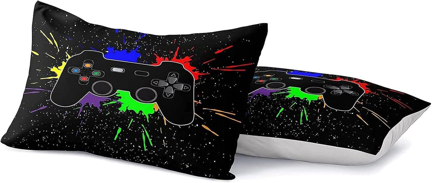 Kids Gaming Bedding Sets, 5 Piece Gamer Comforter Sets for Teens Boys Twin Size for Bedroom Comforter Set Adult 3D Gamepad Microfiber Bedding Sets Fits All Season
