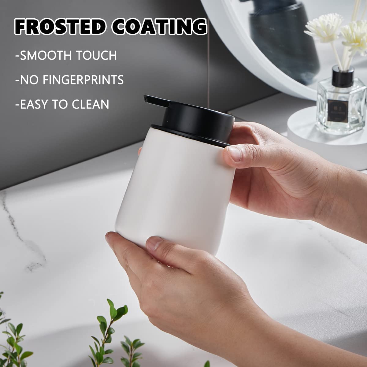 12Oz White Foam Soap Dispenser - Ceramic Foaming Hand Soap Dispenser Set with Easy-to-Press Pump, Refillable Liquid Dish Soap Dispenser for Bathroom and Kitchen, 2 Pack