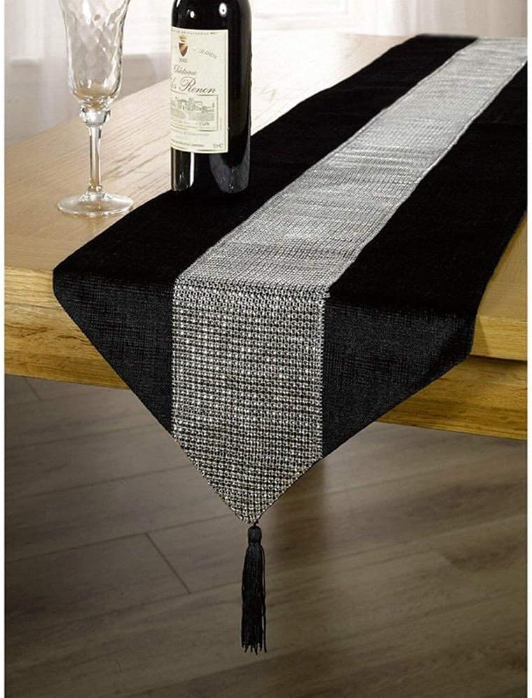 Red 13x72 Inch Table Runner with Diamante Strip & Tassels - Elegant Home Decor