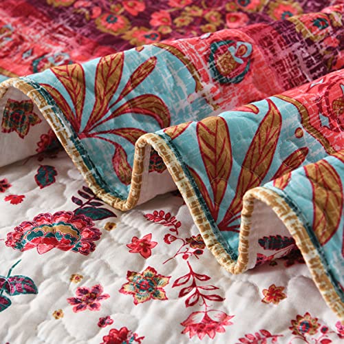Mustard Floral Reversible Boho Twin Quilt Set with Pillow Sham - All Season Lightweight Bedspread
