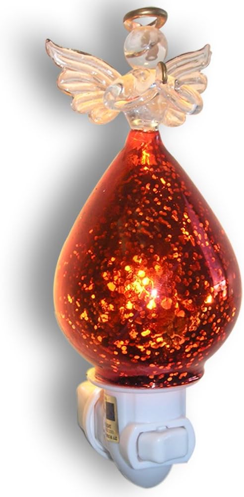 Praying Angel Night Light - 6.25" Decorative Glass Lamp with Gold Accents
