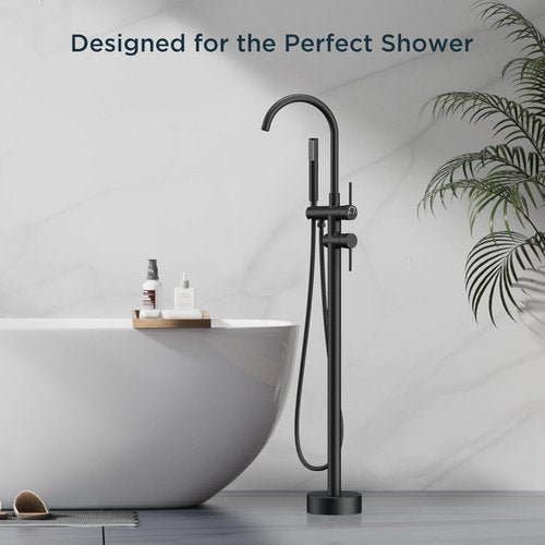 FORIOUS Freestanding Tub Faucet - High Flow Brass Bathtub Filler with Handheld Shower Mixer | Matte Black