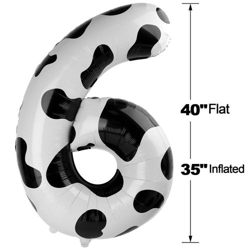 Cow Print 6 Balloon, Number Balloon 40 Inch Cow Print Party Supplies Animal Decor 6th Balloons for Birthday, 6 Birthday Balloon, Number 6 Balloon