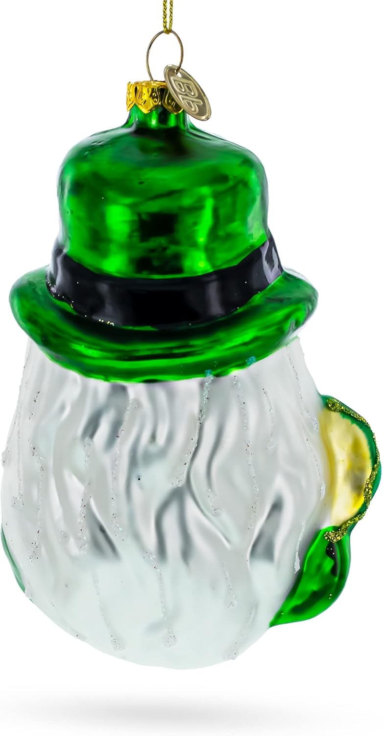 Irish Santa Christmas Ornament with Shamrock & Pipe - Festive Holiday Decor