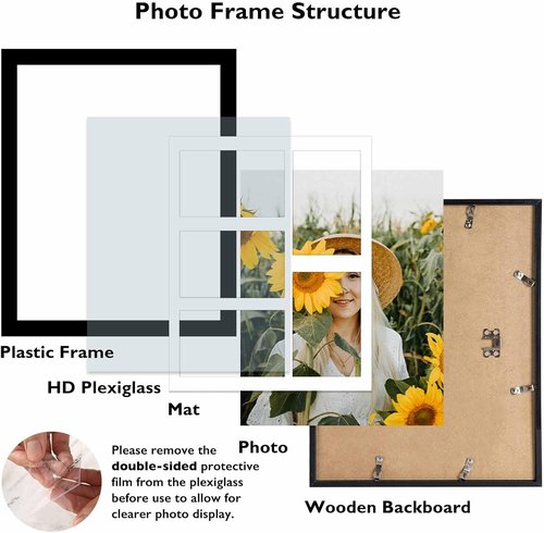 JCJMY 11x14 Picture Frame - Stylish 5-Opening Collage Frame for 4x6 Photos | Lightweight Black Design