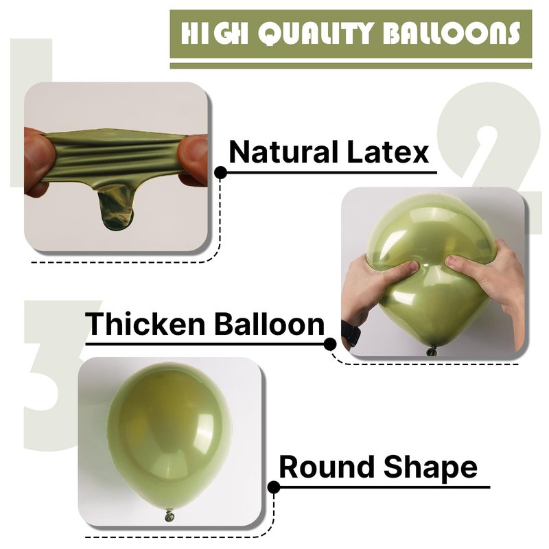 PartyWoo Sage Green Balloons 100pcs Different Sizes of 18 12 10 5 Inch Olive Boho Green Latex Balloon Arch Kit for Wedding Birthday Dinosaur Jungle Golf Football Theme Party Decorations Green-F11