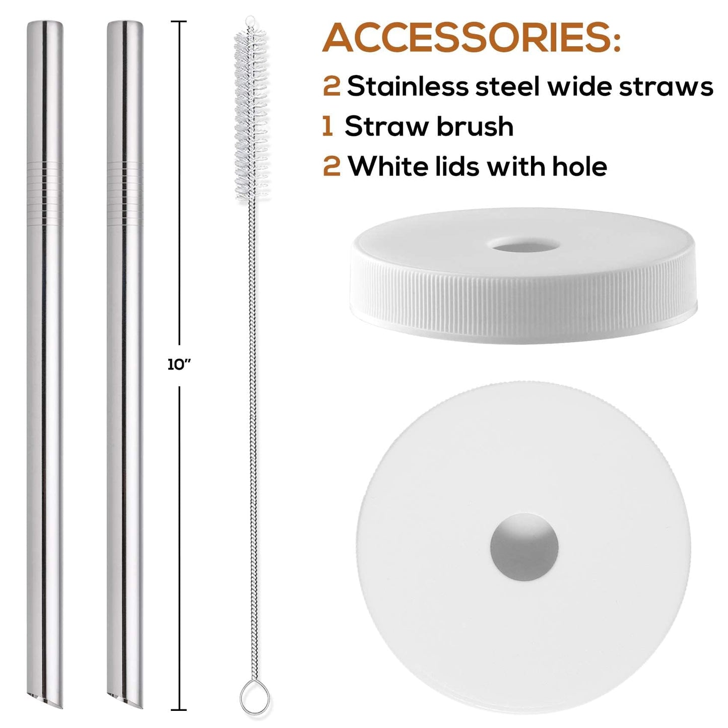 8 Pack Glass Juice Bottles with 8 Airtight Lids & 2 Straw Hole Lids & 2 Straws - 16OZ Travel Juicing Jars, Drinking Water Cups - Reusable Tall Mason Jar for Juice, Bubble Tea, Smoothie, Kombucha