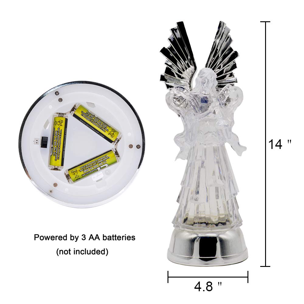 Eldnacele 14" Christmas Snow Globe Water Glittering Angel Figurine, Battery Operated Color Changing Angel Statue Light for Tabletop Deocration, Angel with Trumpet from Daughter