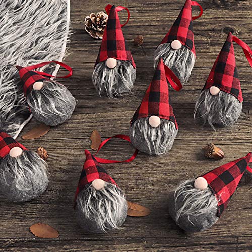8 Pack Handmade Scandinavian Gnome Christmas Ornaments, Plush Tomte Decorations