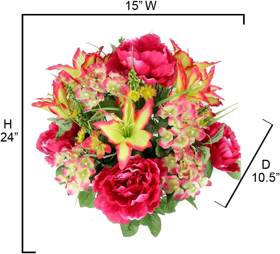 24-Stem Artificial Flower Arrangement - Mixed Roses & Carnations for Indoor/Outdoor Wedding & Home Decor - Spring Faux Flowers in Blue