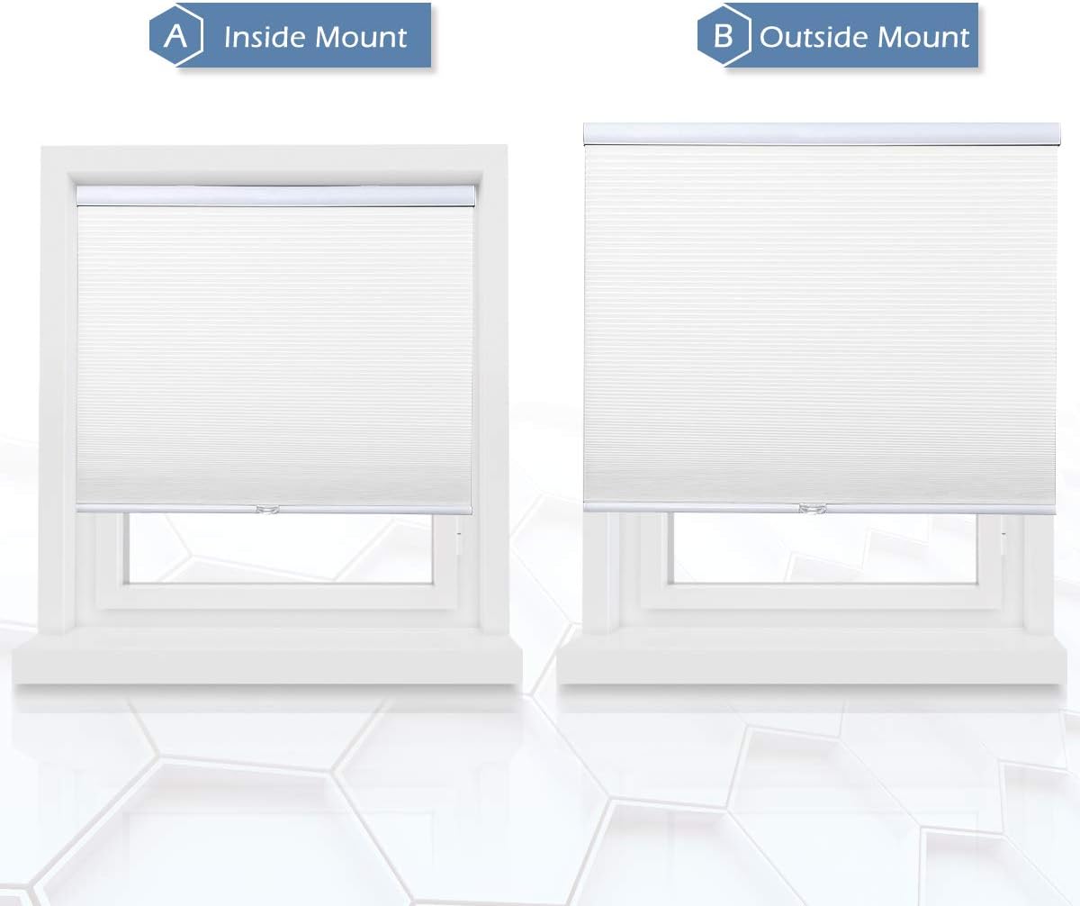 Blackout Shades Cordless Blinds Cellular Fabric Blinds Honeycomb Door Window Shades 27x64, White-White