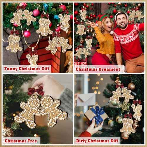 3 Pcs Funny Christmas Ornaments Adult 2025 Gingerbread Man Wooden Naughty Dirty Christmas Tree Ornaments Inappropriate Dirty Gingerbread Xmas Ornament Unique White Elephant Funny Exchange Gag Gift