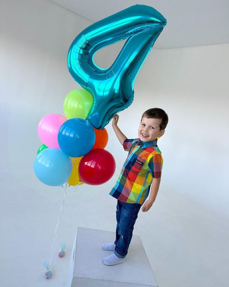 4 Balloon, Blue Number Balloons 40 Inch, 4th Blue Party Decorations, 4 Year Old Four Large Numbers for Party Decor, Number 4 Balloon