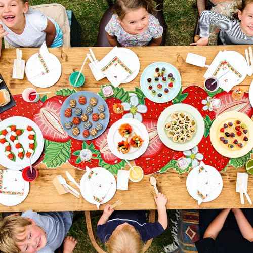 13 x 36 Inch Strawberry Table Runner Fruit Theme Table Centerpiece Baby Shower Kitchen Dining Party Supplies for Strawberry Birthday Decorations