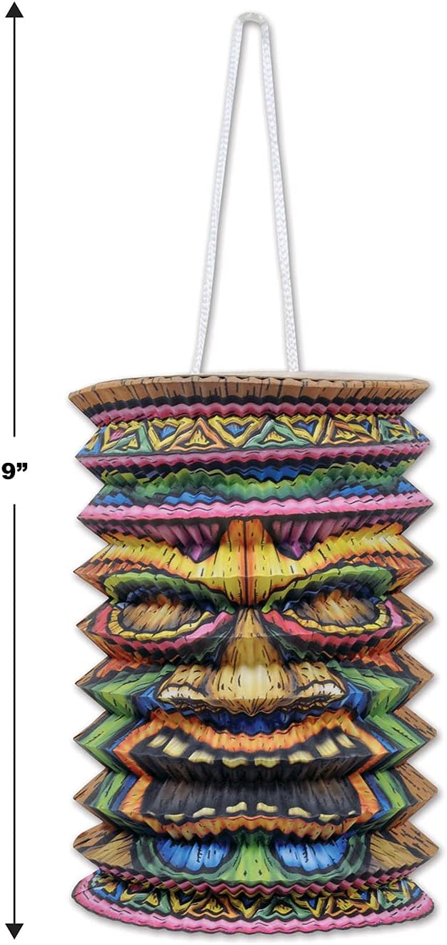 Tiki Paper Lanterns - Beistle Hawaiian Party Decorations, 12-Pack
