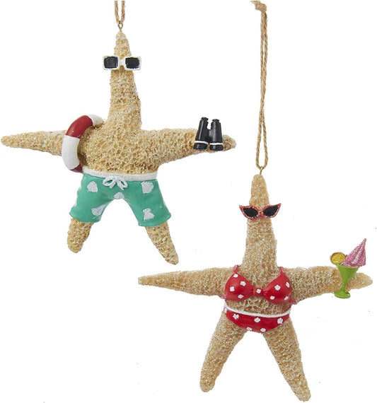 Beach Style Starfish Couple Christmas Tree Ornaments Set - 2 Pack with Twine Hanger