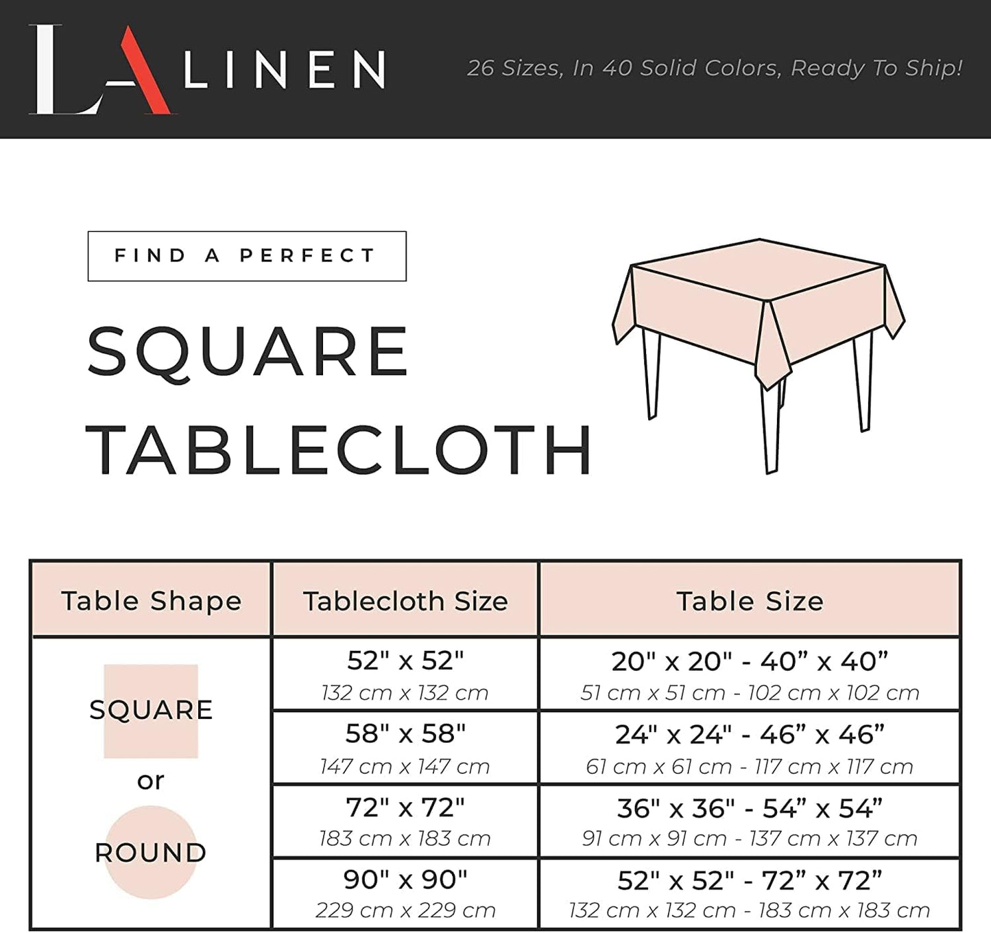 90x90 Red Polyester Poplin Tablecloth - Washable, Stain & Wrinkle Resistant for Dining, Parties & Holidays