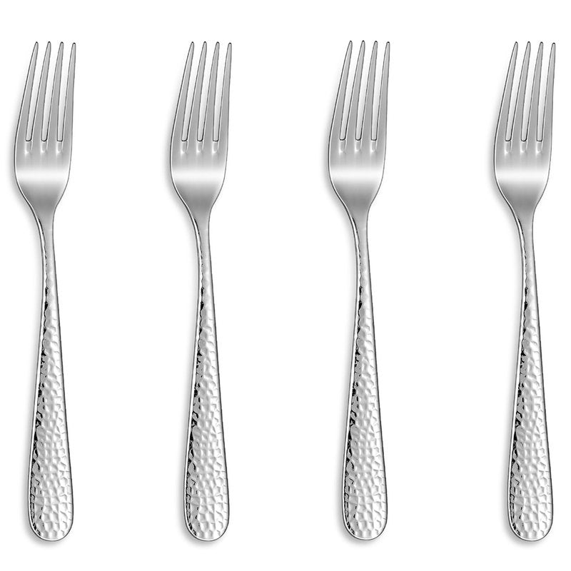 KEAWELL Premium 4-Piece Louise Hammered Fork Set, 18/10 Stainless Steel, Fine Fork Set with Round Edge, Brightly-Mirror polished, Dishwasher Safe. (4, 7.28" Salad Forks)