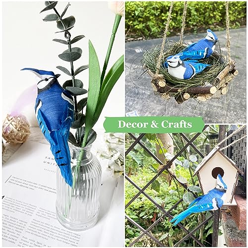 LWINGFLYER 2PCS Realistic Blue Jay Birds 5.5Inch Artificial Foam Feather Bird for Christmas Tree Ornaments Wreath Crafts Flower Arrangements Home Party Decor