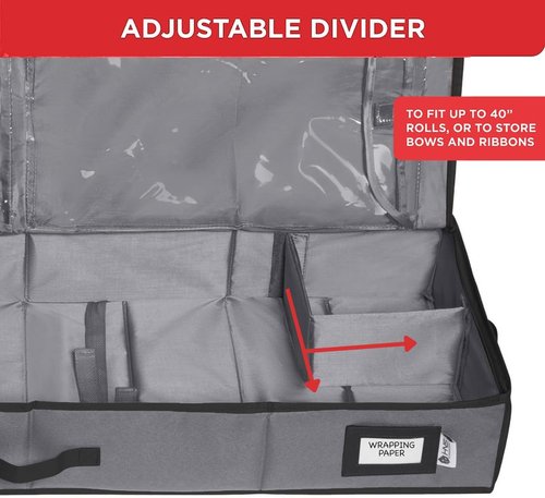 HOLDN’ STORAGE Premium Wrapping Paper Storage Container - Durable 600D Tear-Proof Design | Fits 27 Rolls, Extra Pockets for Ribbons & Bows, Gray