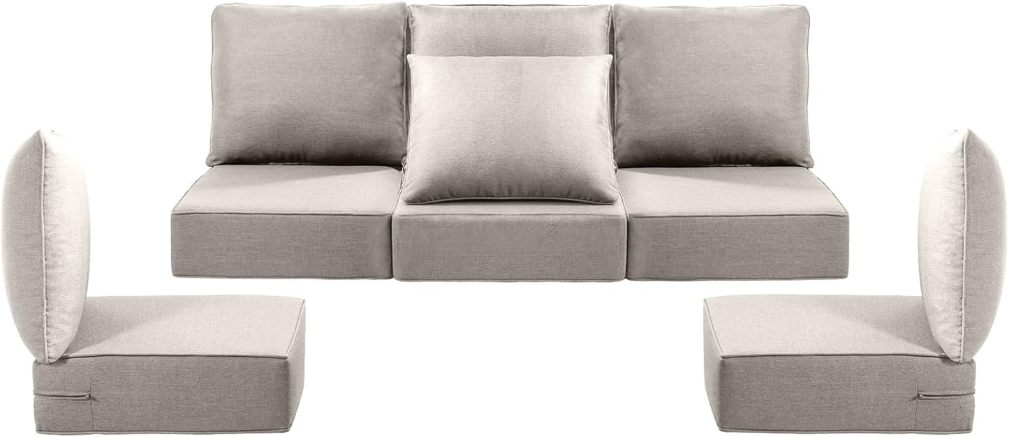 Luxury Outdoor Cushions | 24x24x6 Water-Repellent Set for 5-Seat Sectional Sofa - Beige