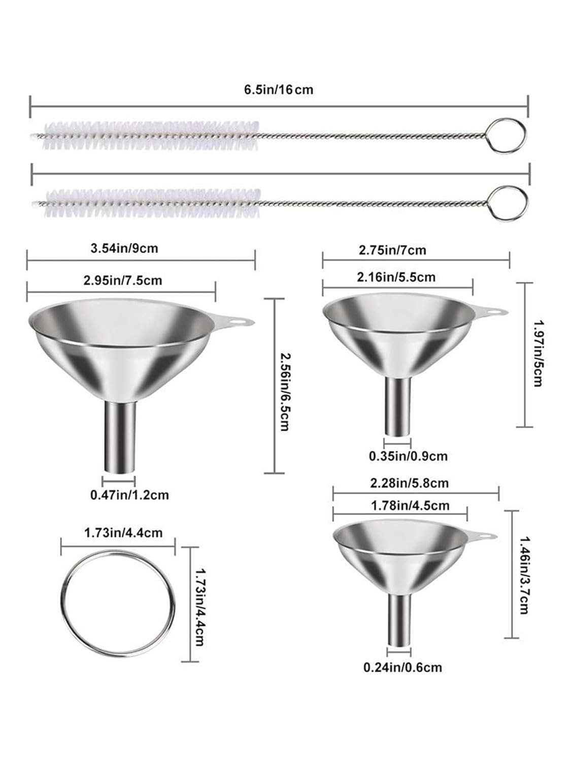 Skiennix Stainless Steel Funnel Set - 3-Piece Kitchen Funnels for Bottles & Cooking | Food Grade Metal