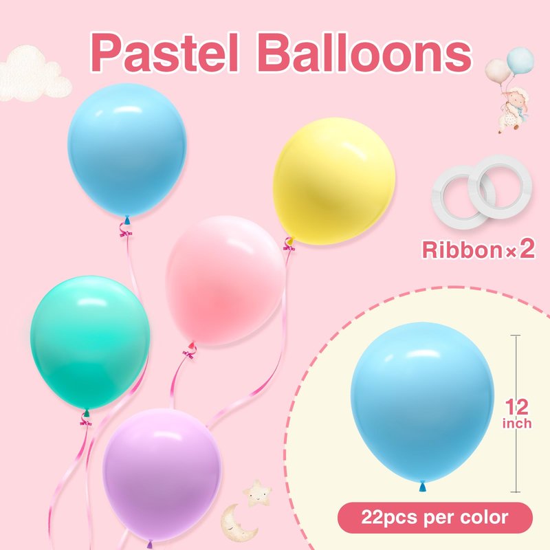 Pastel Balloons 110pcs 12 Inch Pastel Rainbow Balloons for Birthday Party Decorations Wedding Christmas Gender Reveal Engagement Anniversary Princess Bridal Shower Baby Shower Decorations