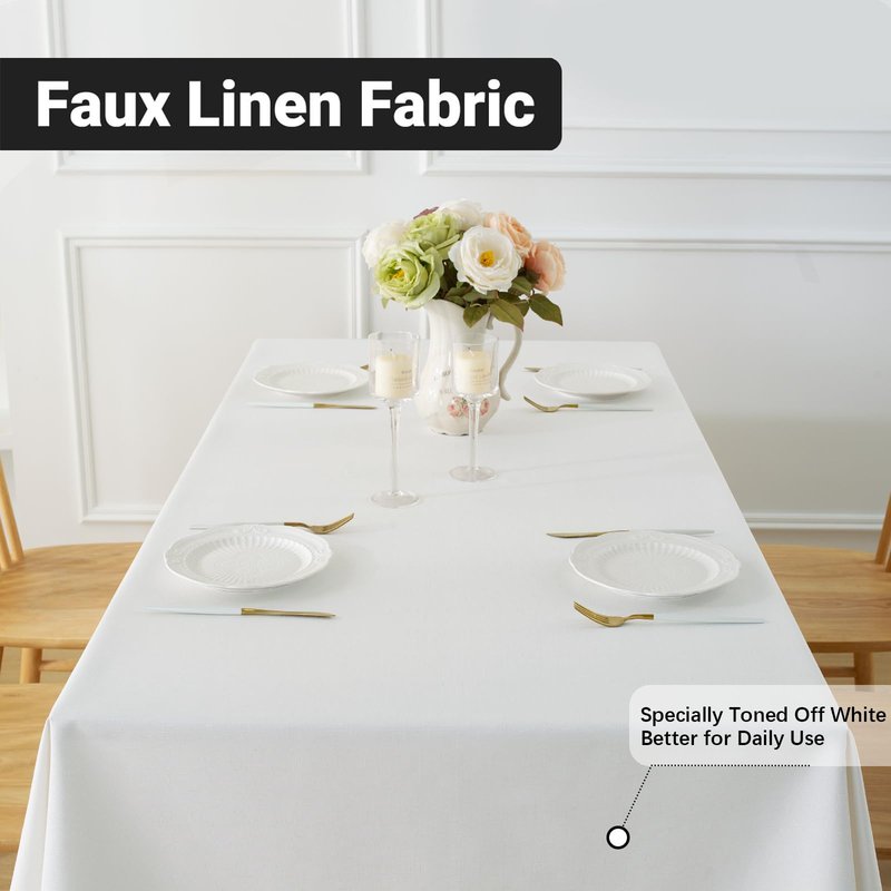 Laolitou Table Cloth (Fits 8 Foot Table) Rectangle Linen Waterproof Textured White Tablecloth, Washable Wrinkle Free Spill Proof Fabric Tablecloths for Dining Table Farmhouse, 60x120 Inch