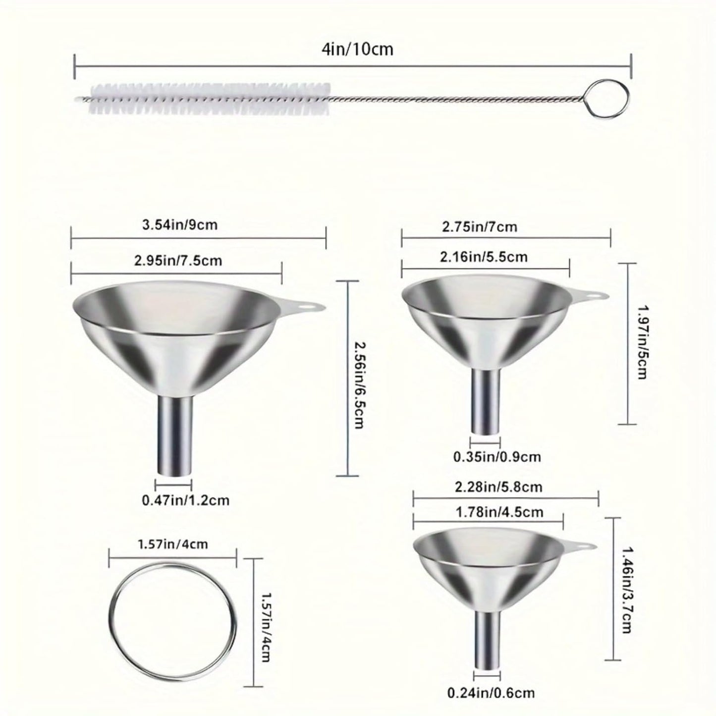 Skiennix Stainless Steel Funnel Set - 3 Sizes for Easy Kitchen Filling | Food Grade Mini Funnels