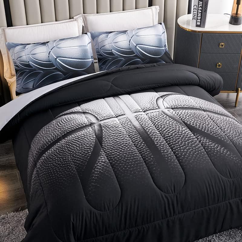 Football Comforter Sets,6 PCS Football Bedding Set,Kids Comforter Sets for Boys,Twin Black and Gold Bed Sets for Boys,Bed in A Bag with Sheets