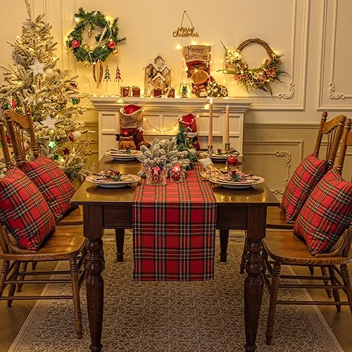 Softalker Christmas Checkered Tartan Table Runner - Red Buffalo Plaid Xmas Stain Resistant Washable Table Decoration for Dining/Parties/Holiday Decor, 13 x 70 Inch
