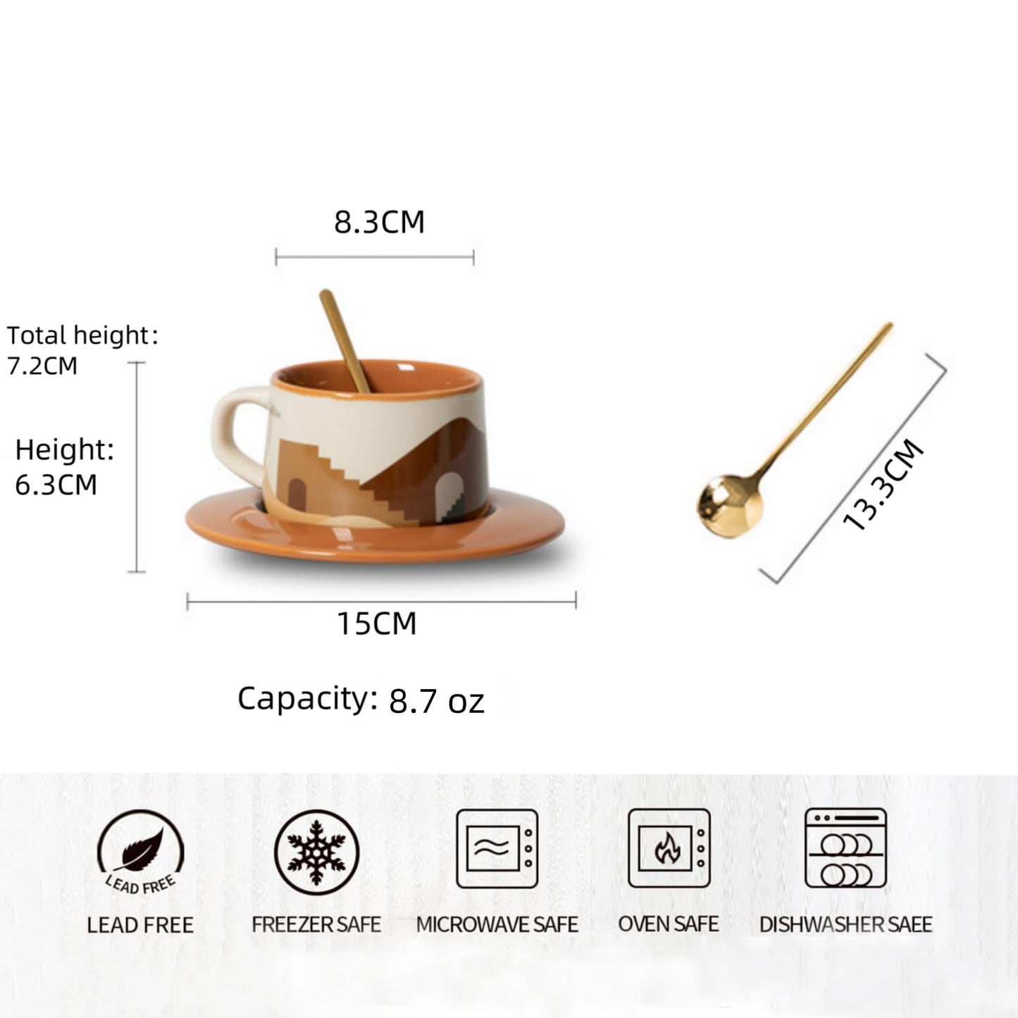 SHENDONG Latte Art Mugs Ceramic Coffee Sets of 2,Novely Tea Cups with Spoons,Creative Oasis series Mugs,250ml Coffee Cups for Cappuccino Latte Mocha,Gifts for Women and friends(Desert And Cactus)