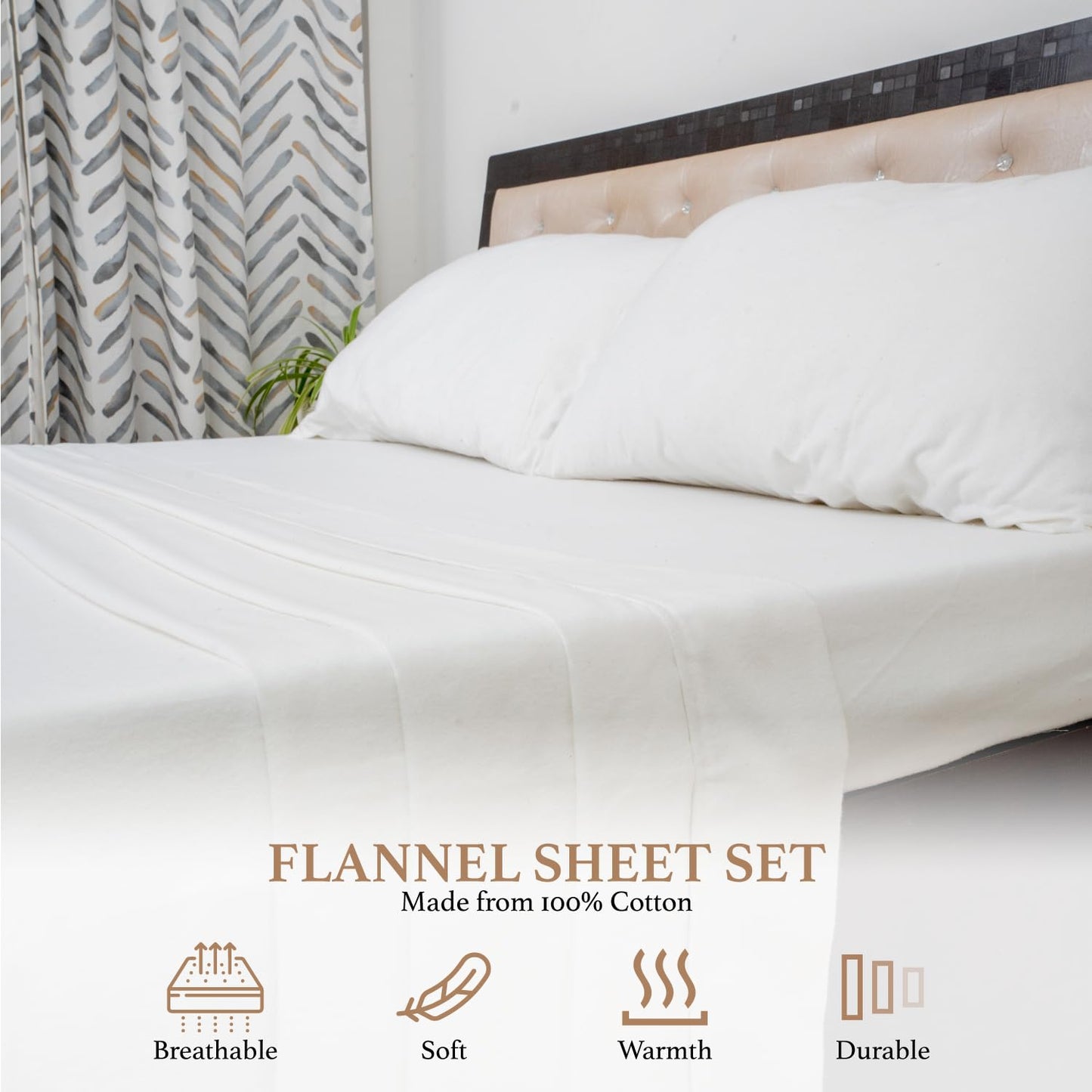 Good Sleep Bedding Flannel Sheets Full - 100% Cotton Flannel Sheets, Brushed for Extra Softness, 4-Piece Full Size Bed Sheets, Breathable, Warm & Cozy, Deep Pocket 16" - White