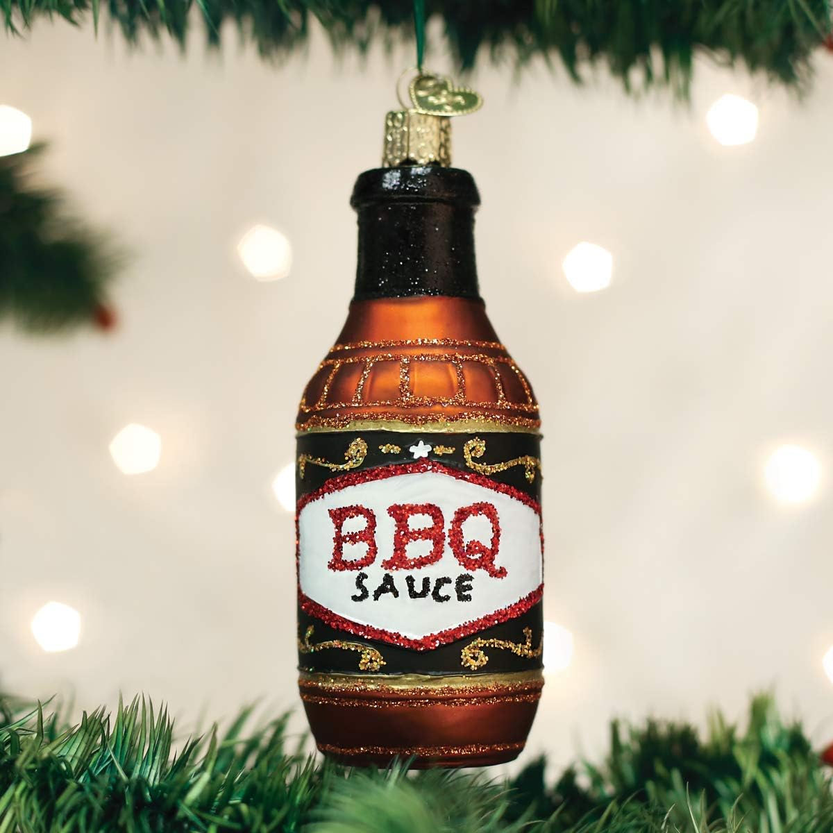 BBQ Sauce Glass Blown Ornament - Old World Christmas Food Decor 32292