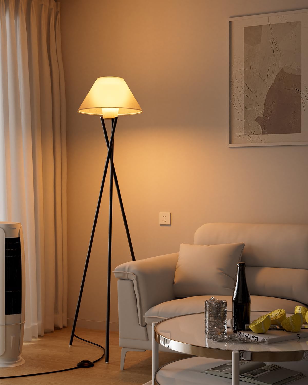 Tripod Floor Lamp, Black Standing Lamps with E26 Bulb Included, Mid Century Modern Tall Lamps for Living Room Bedroom Home Decor