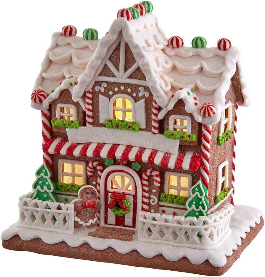 Kurt S. Adler 9-Inch Light-Up Gingerbread House | Battery-Operated Holiday Decor